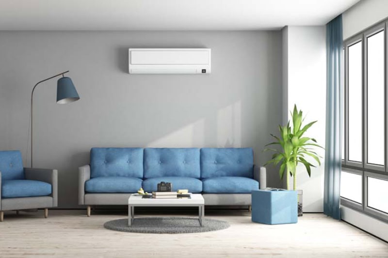 Living room with ductless system.